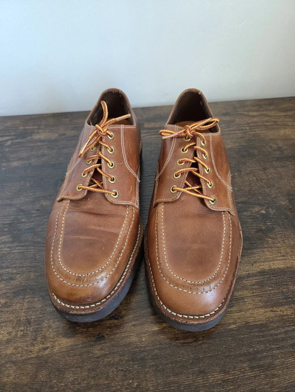Vintage Leather Shoes Men Oxford Derby Lace Up Brown Cognac Preppy Heritage 8.5